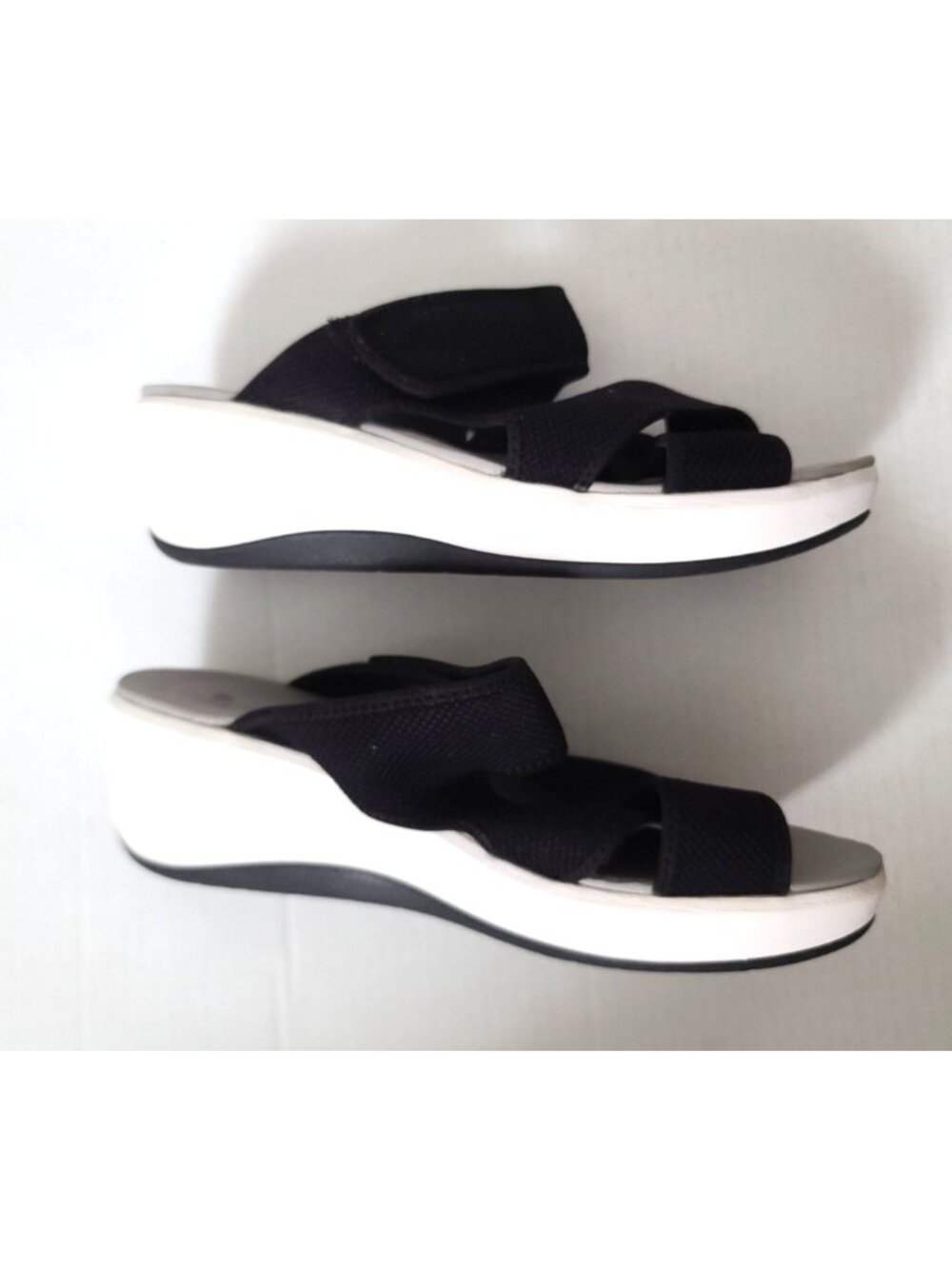 Clarks Cloudsteppers Step Cali Wave Sandals Size 10 Black Comfort Wedge Women - Picture 5 of 8